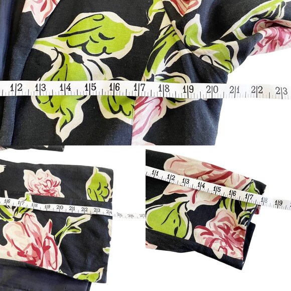 Bob Mackie Black Floral Open Front Linen Blend 3/4 Sleeve Blazer Women’s Size 6 - Picture 7 of 8
